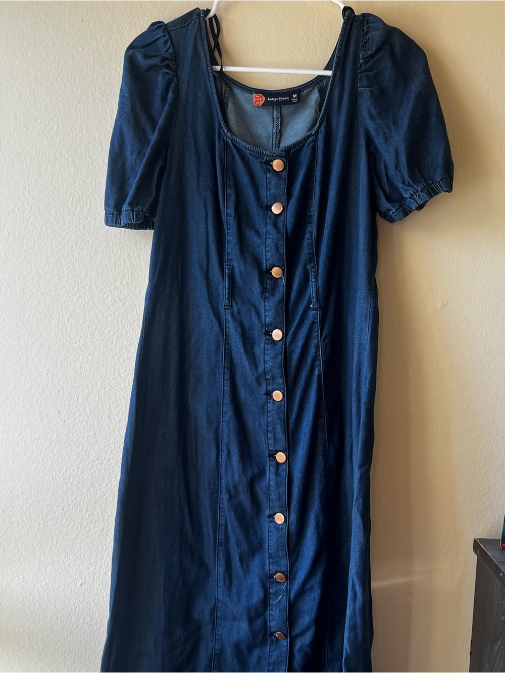 Button-Front Midi Dress in Navy
